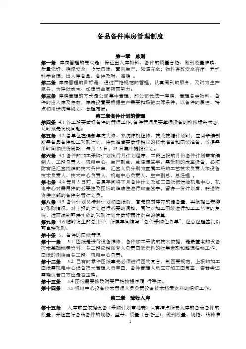 备品备件库房管理制度