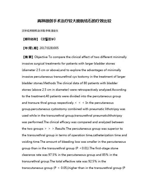 两种微创手术治疗较大膀胱结石的疗效比较