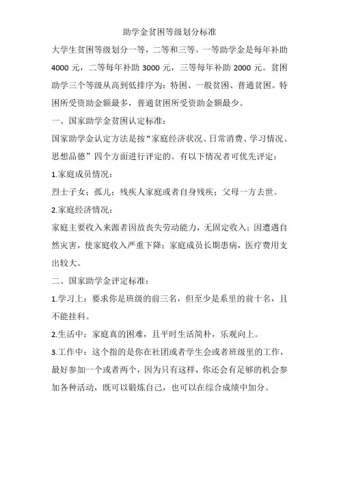 助学金贫困等级划分标准