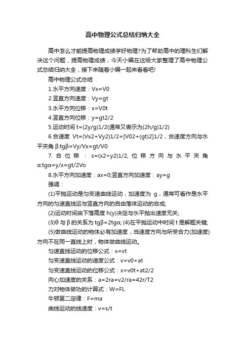 高中物理公式总结归纳大全