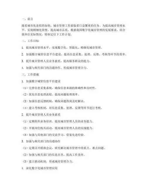 数字城管管理员工作计划