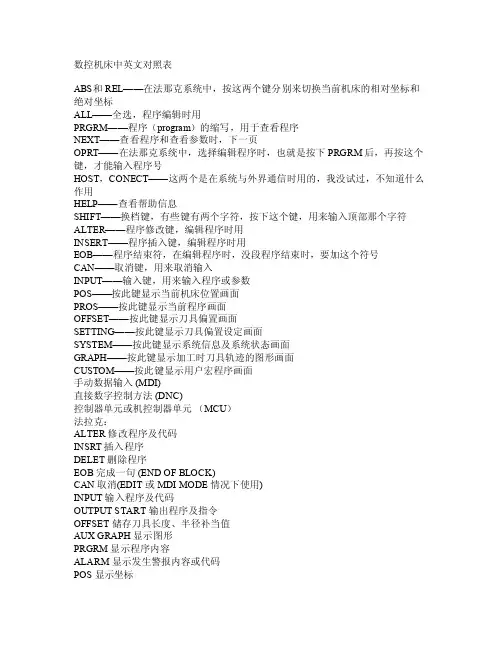 加工中心中英对照