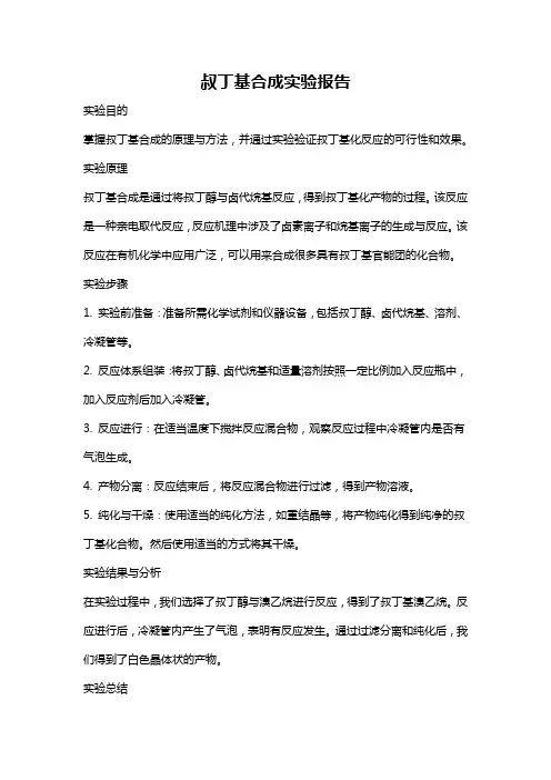 叔丁基合成实验报告