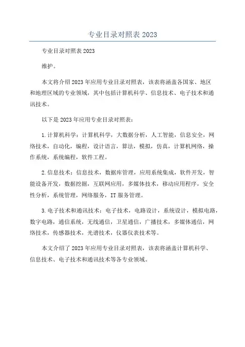 专业目录对照表2023