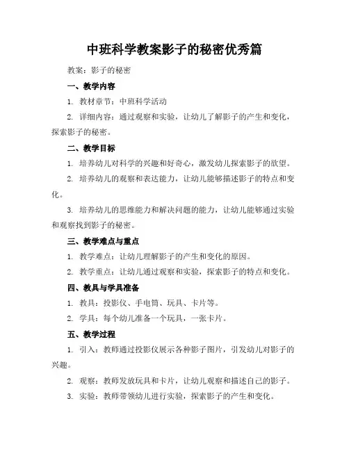 中班科学教案影子的秘密优秀篇