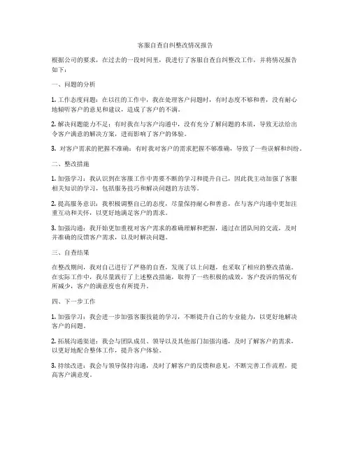客服自查自纠整改情况报告