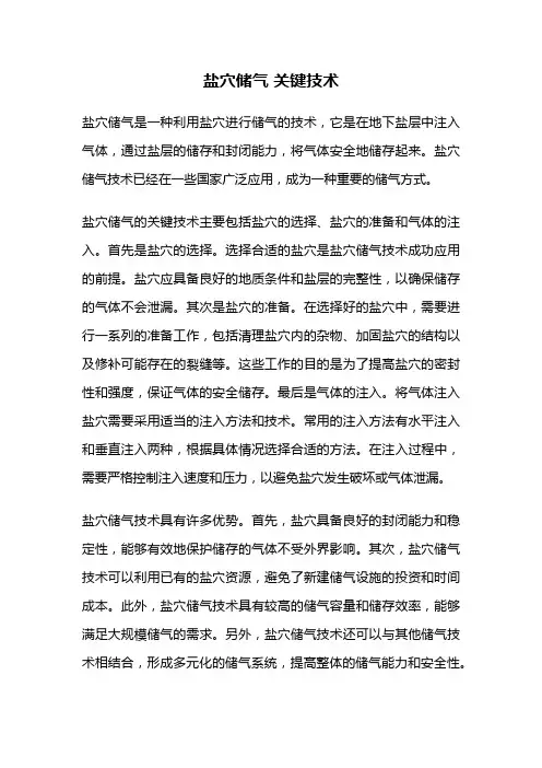 盐穴储气 关键技术