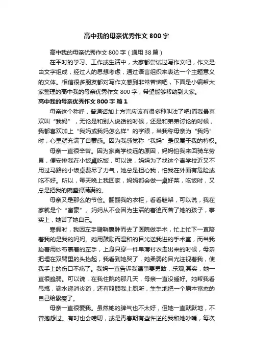 高中我的母亲优秀作文800字