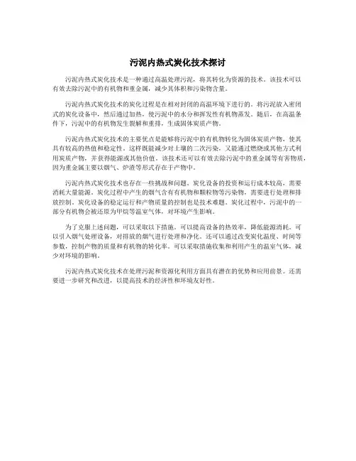 污泥内热式炭化技术探讨