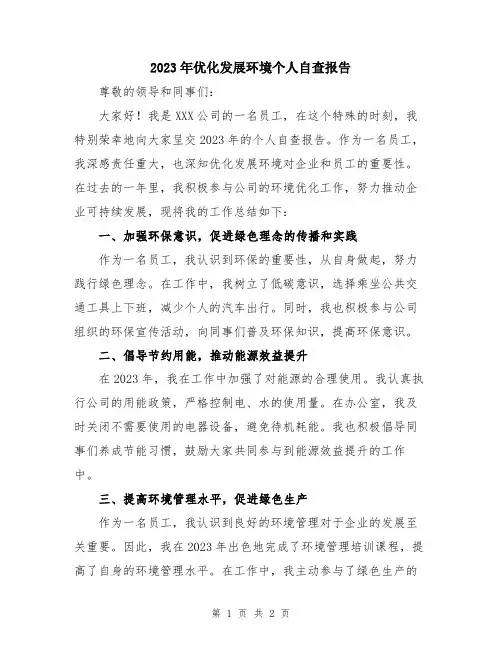 2023年优化发展环境个人自查报告