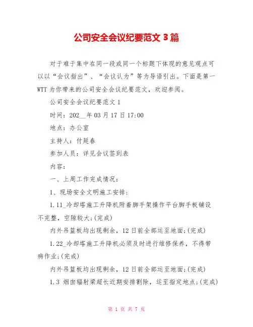 公司安全会议纪要范文3篇