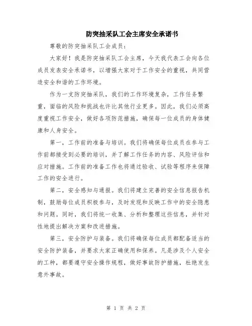 防突抽采队工会主席安全承诺书