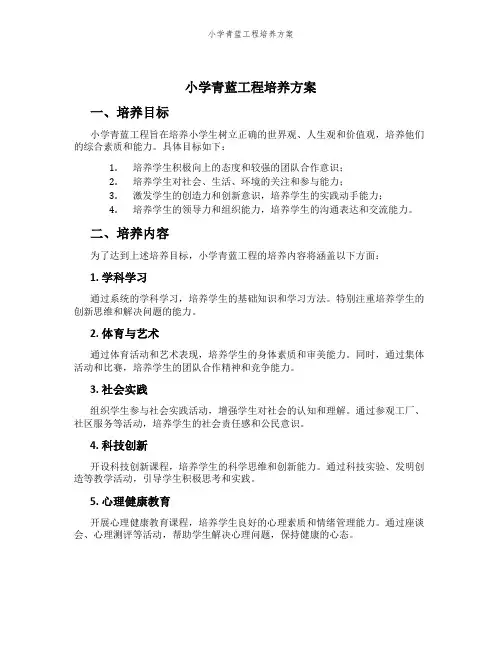 小学青蓝工程培养方案