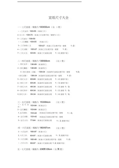宣纸尺寸大全
