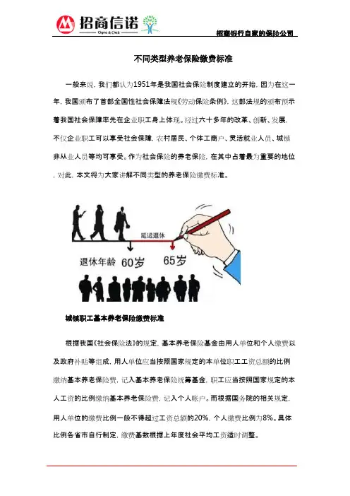 不同类型养老保险缴费标准
