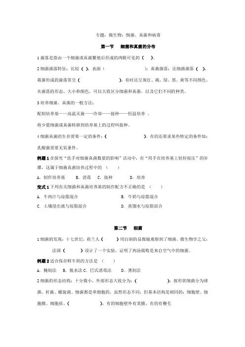 人教版初中微生物知识点总结(含例题)