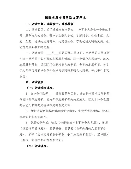 国际志愿者日活动方案范本（4篇）