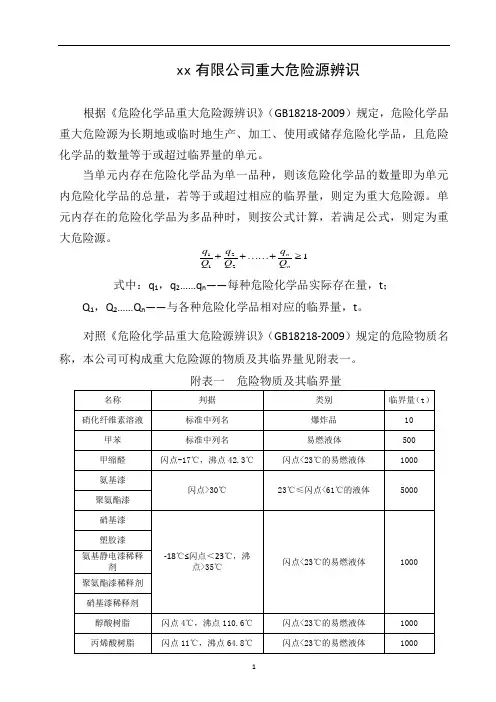 重大危险源辨识报告