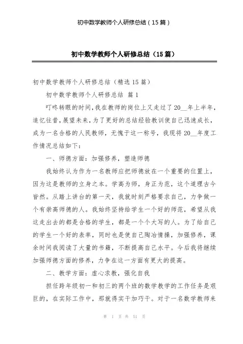 初中数学教师个人研修总结(15篇)