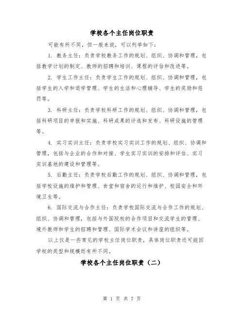 学校各个主任岗位职责(四篇)