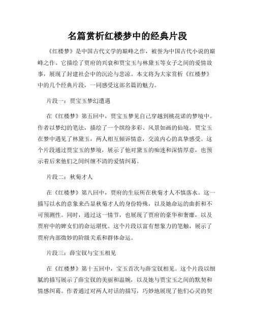 名篇赏析红楼梦中的经典片段
