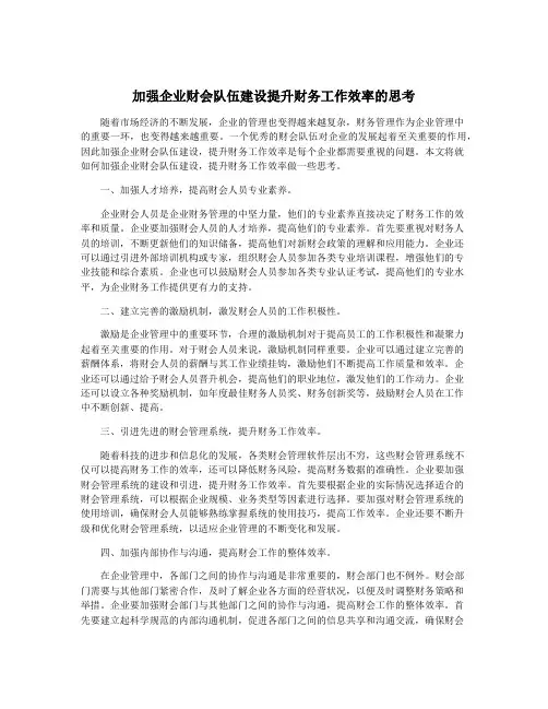 加强企业财会队伍建设提升财务工作效率的思考