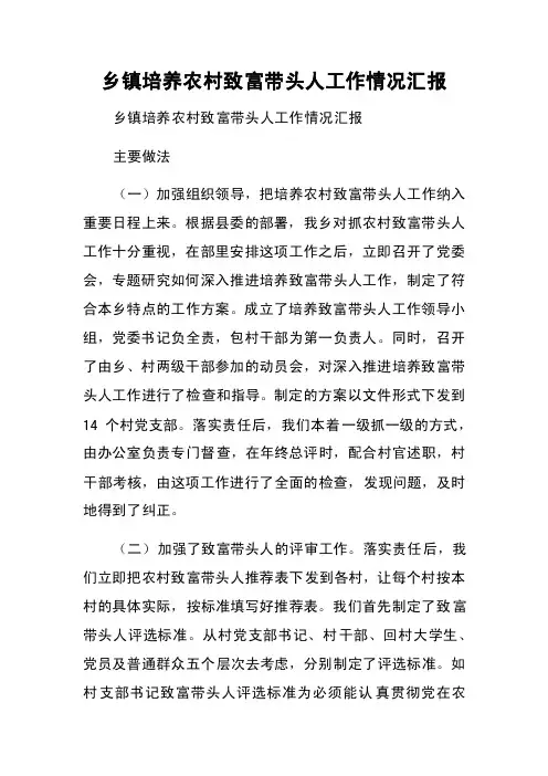 乡镇培养农村致富带头人工作情况汇报