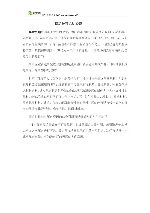 尾矿处理方法介绍