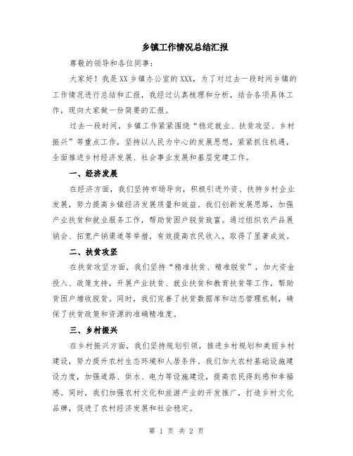 乡镇工作情况总结汇报