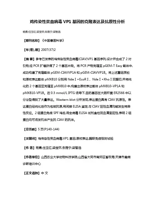 鸡传染性贫血病毒VP1基因的克隆表达及抗原性分析