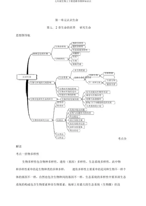 七年级生物上下册思维导图和知识点