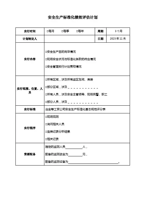 绩效评定和持续改进各类表格