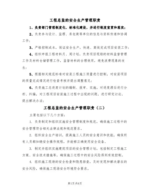 工程总监的安全生产管理职责(五篇)