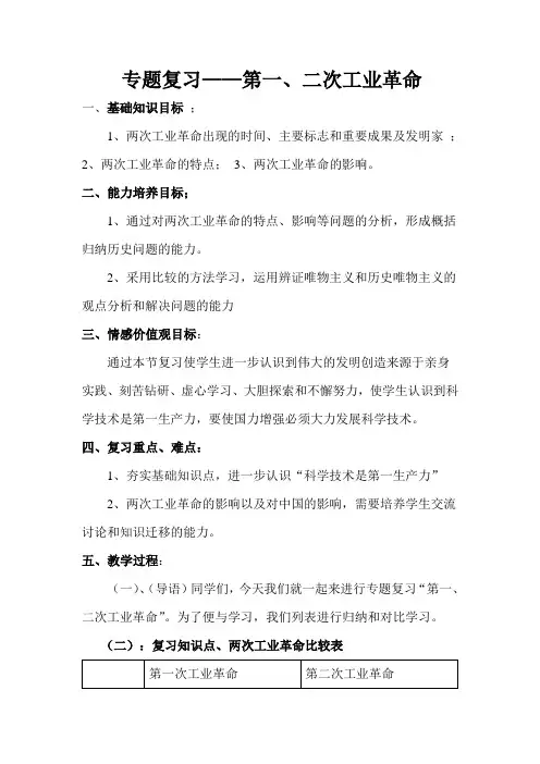 专题复习第一、二次工业革命