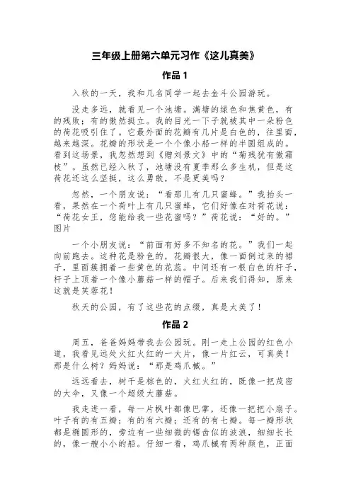 三年级上册第六单元习作《这儿真美》(精选三篇)