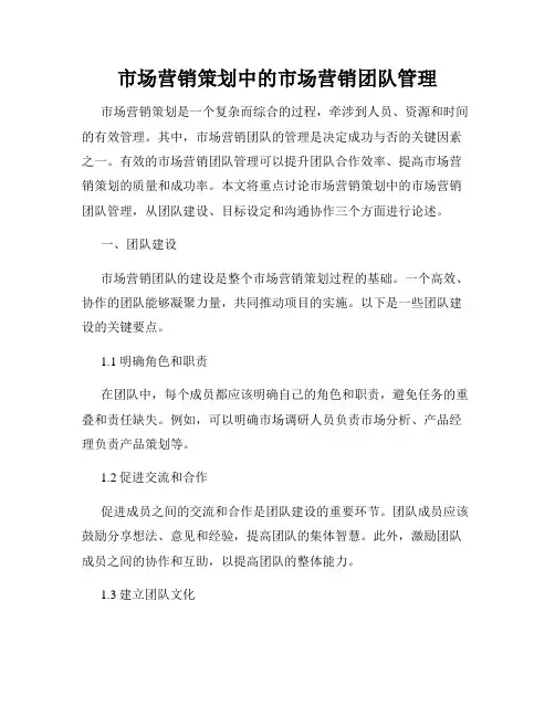 市场营销策划中的市场营销团队管理