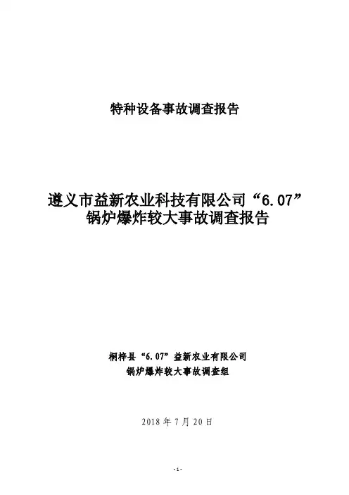 遵义市益新农业科技有限公司“6.07”锅炉爆炸较大事故调查报告