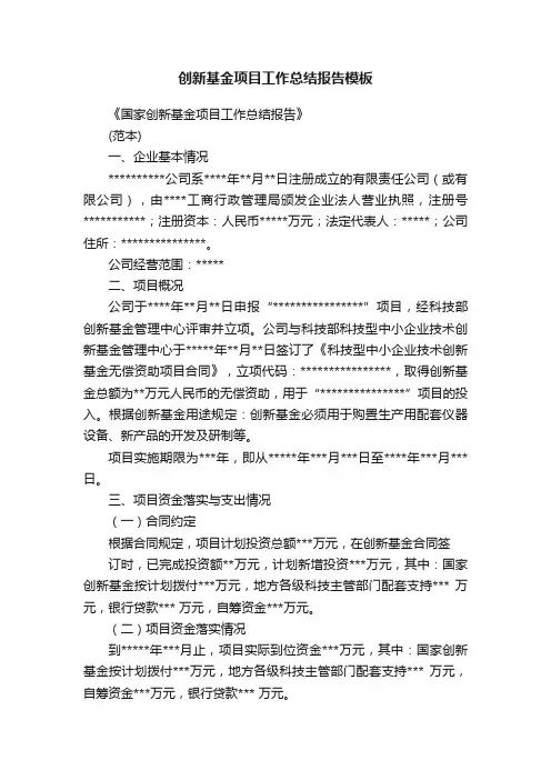 创新基金项目工作总结报告模板