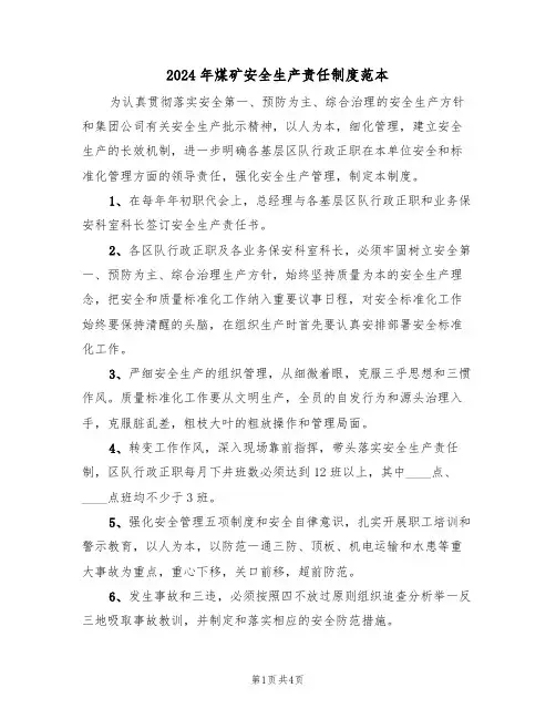 2024年煤矿安全生产责任制度范本(二篇)