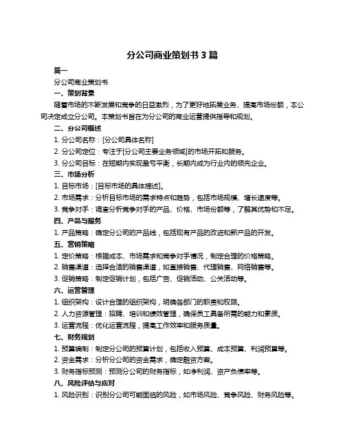 分公司商业策划书3篇
