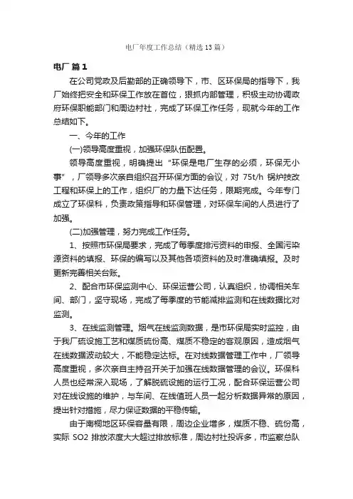 电厂年度工作总结（精选13篇）