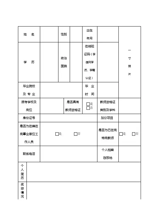 2020年肇东市教育系统公开引进人才报名登记表【模板】