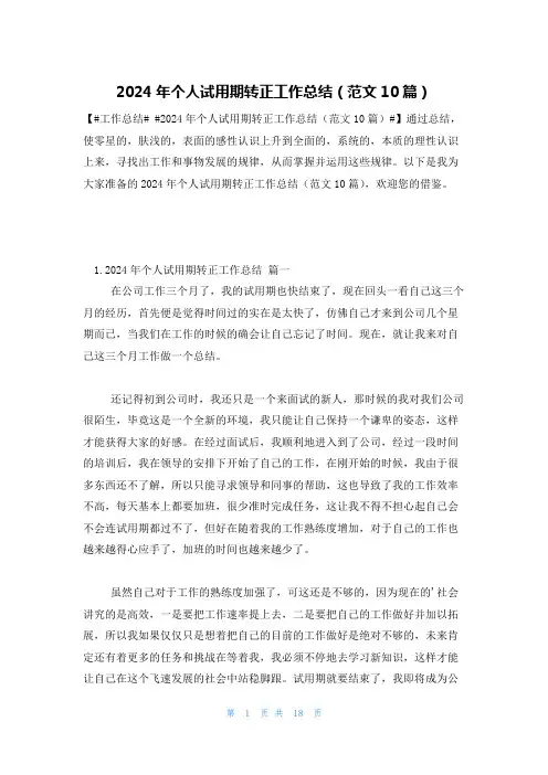 2024年个人试用期转正工作总结(范文10篇)