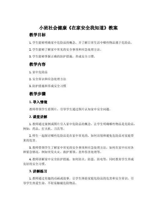 小班社会健康 《在家安全我知道》教案