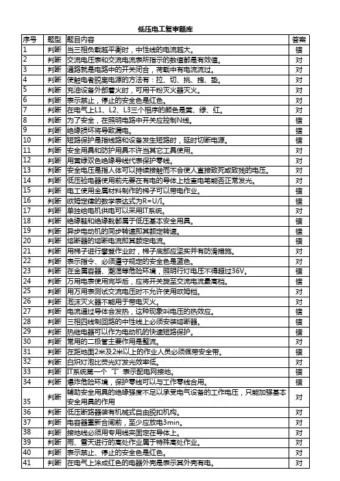 2017低压电工复审题库