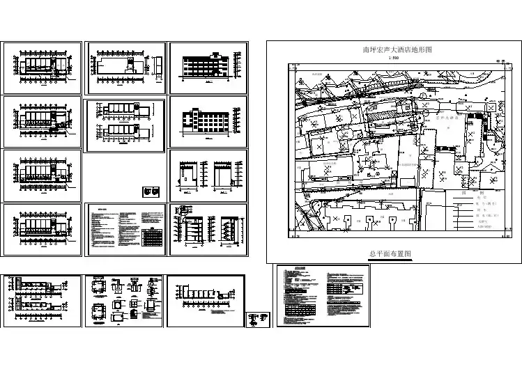 宏声大酒店客房全套建筑结构cad图（含总平面布置图）