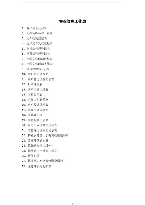 物业管理服务工作表格汇总