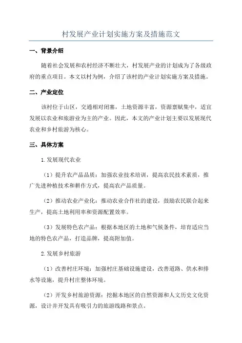 村发展产业计划实施方案及措施范文