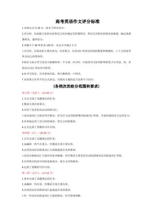 高考英语作文评分标准