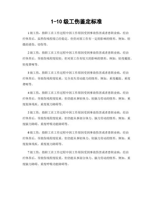 1-10级工伤鉴定标准